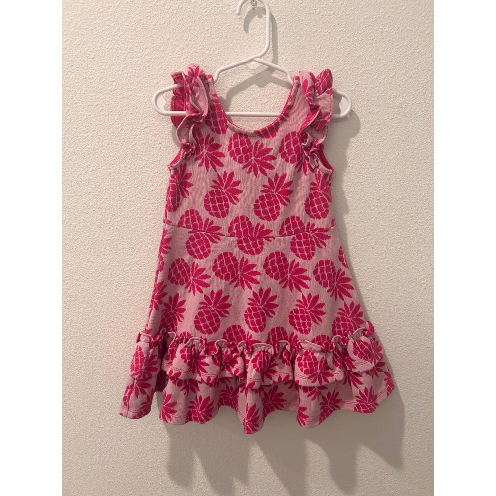 Janie and Jack Girls Pink Pineapple Jacquard Ruffle Dress Size 4